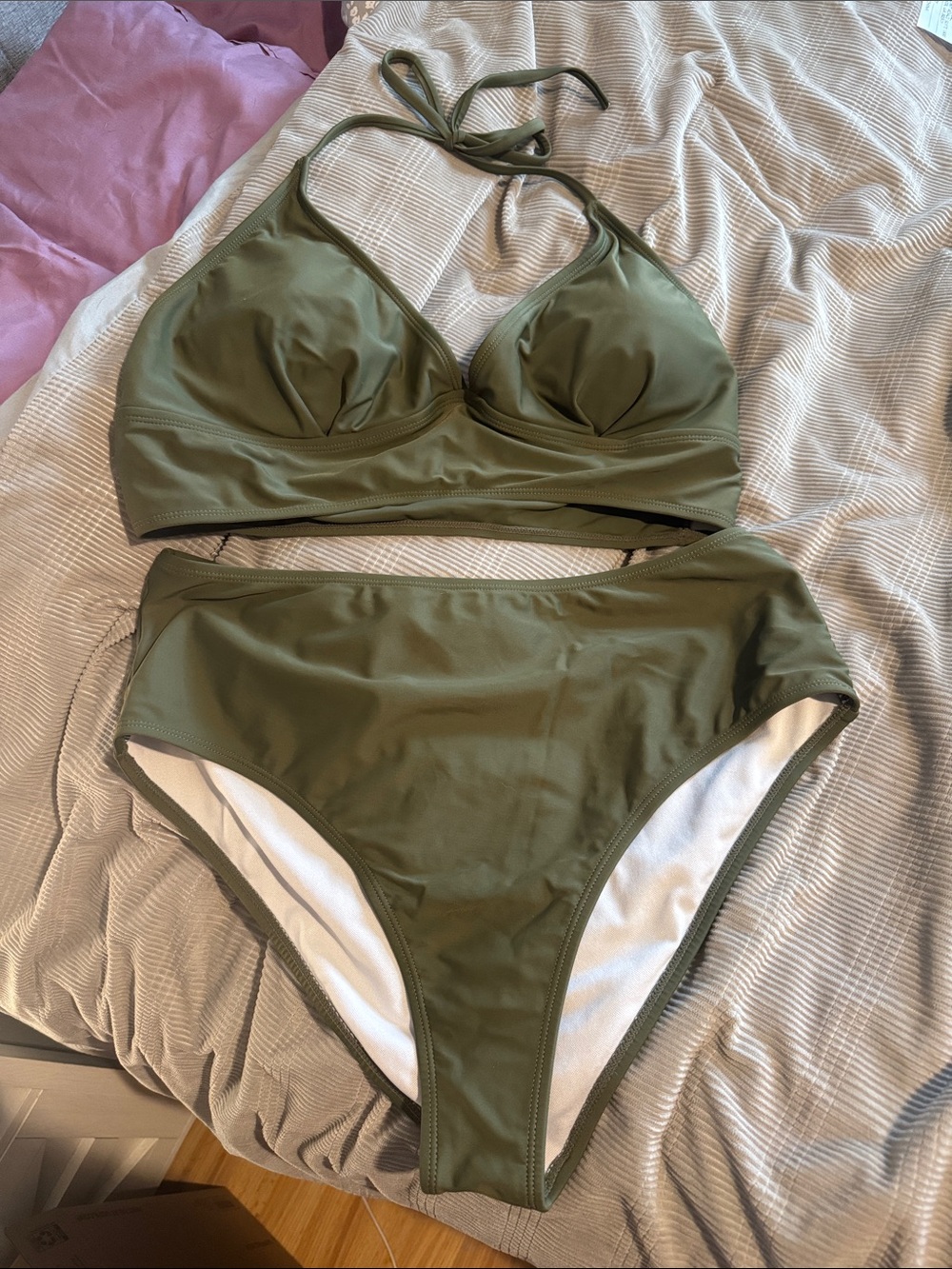Olive High-Waist Halter Bikini Set - Women Swim